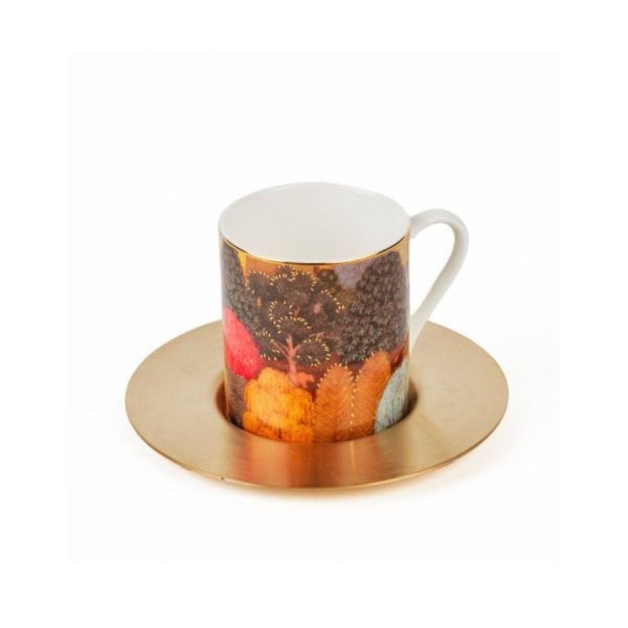 Coffee & Tea Zarina Tableware Espresso Cups | Set Of 6 Forest Espresso Cups With Brass Saucers