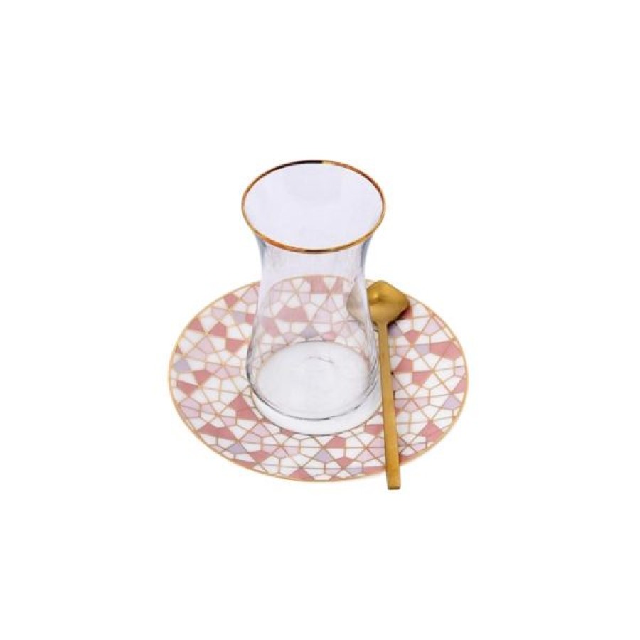 Coffee & Tea Zarina Tableware Istikanahs | Set Of 6 Geo Pink Istikanas