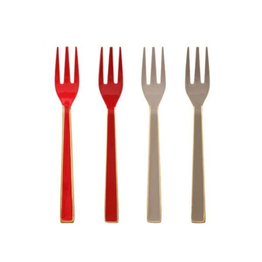 Tabletop Pip Studio Spoons&Forks | Set Of 4 Enamelled Khaki/Red Forks 16 Cm