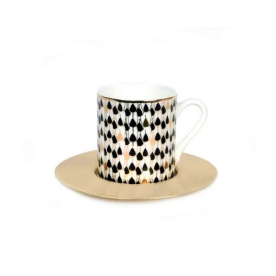 Coffee & Tea Zarina Tableware Espresso Cups | Set Of 6 Swirl Espresso Cups With Brass Sacuers