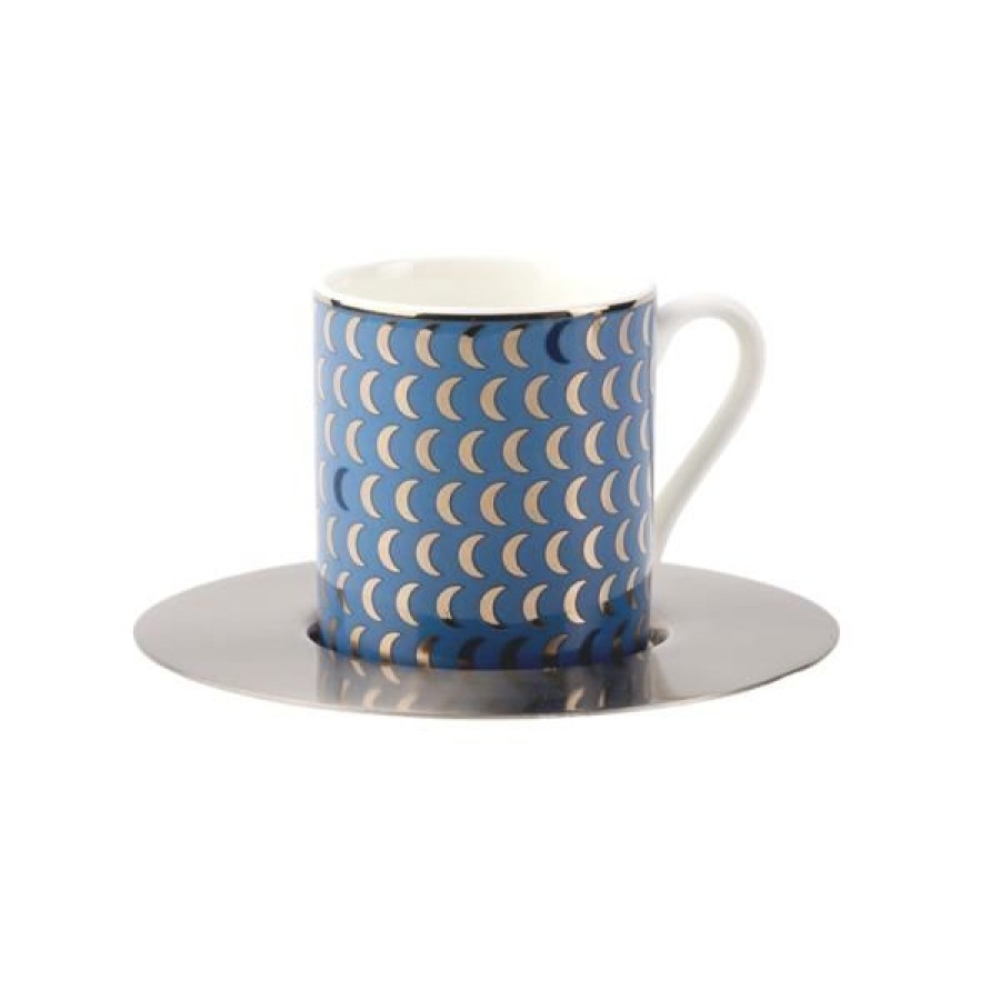 Coffee & Tea Zarina Tableware Espresso Cups | Set Of 6 Moon Rise Espresso Cups With Brass Saucers