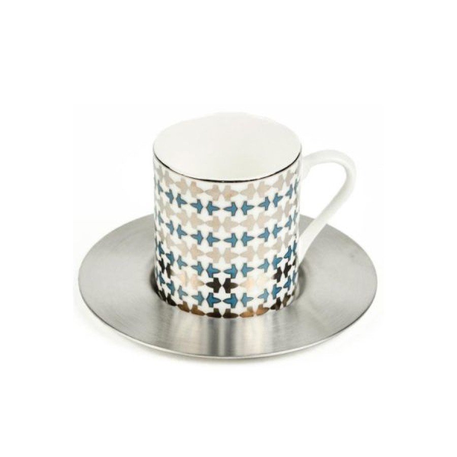 Coffee & Tea Zarina Tableware Espresso Cups | Set Of 6 Blue Al Hambra Espresso Cups With Brass Saucers