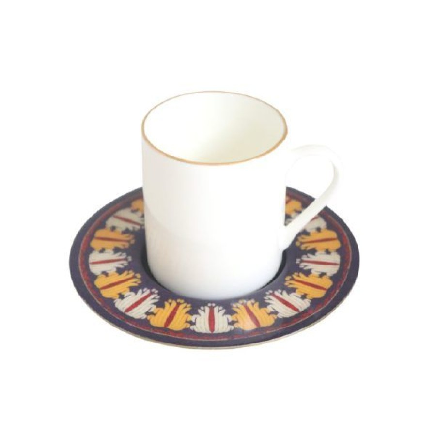 Coffee & Tea Zarina Tableware Espresso Cups | Set Of 6 Tribal Espresso Cups With Brass Saucers