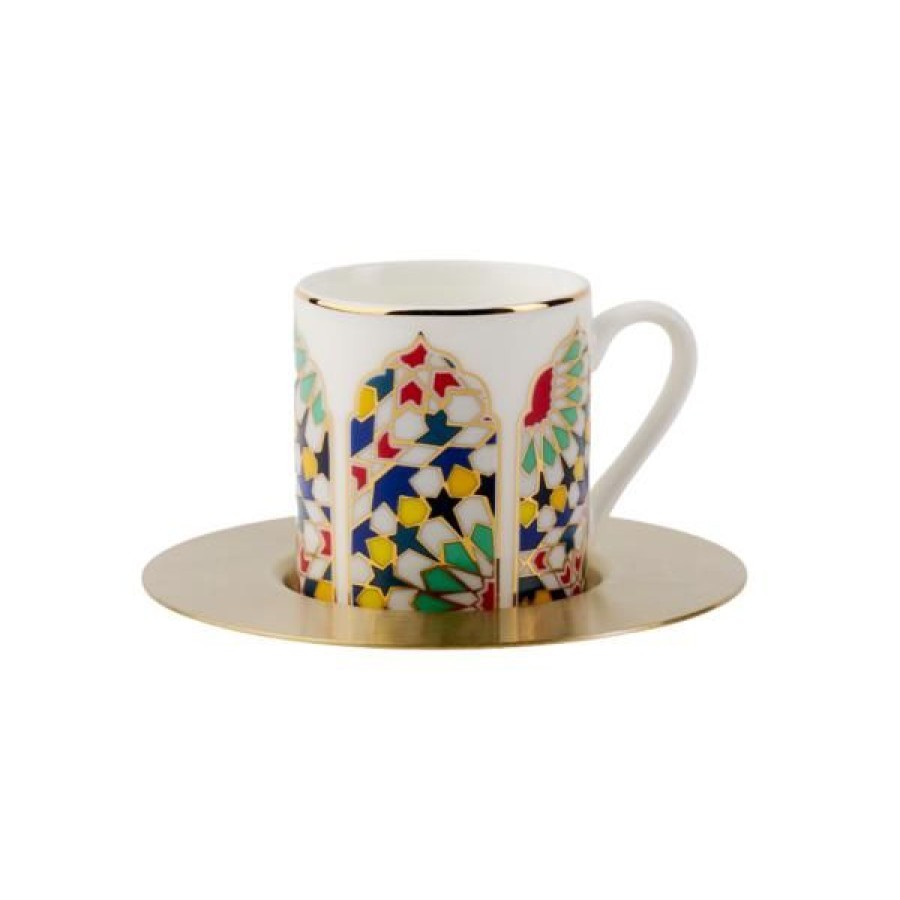 Coffee & Tea Zarina Tableware Espresso Cups | Set Of 6 Kanater Espresso Cups With Brass Saucers