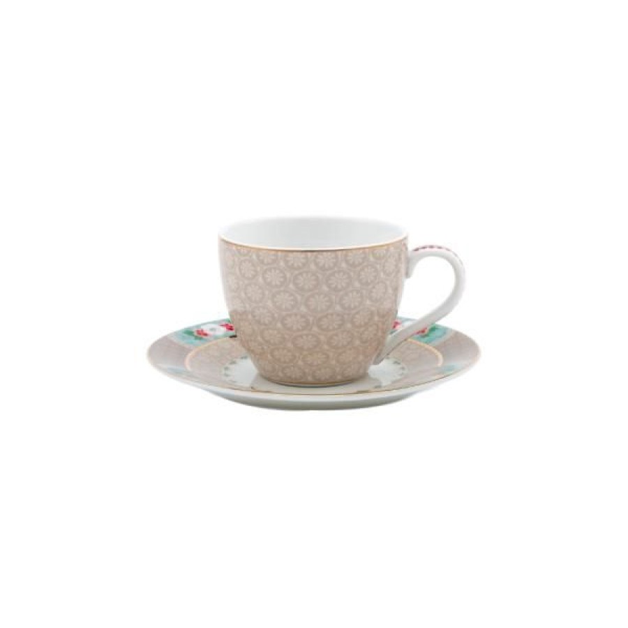 Coffee & Tea Pip Studio Espresso Cups | Set Of 2 Khaki Blushing Birds Espresso Cups & Saucers 120 Ml