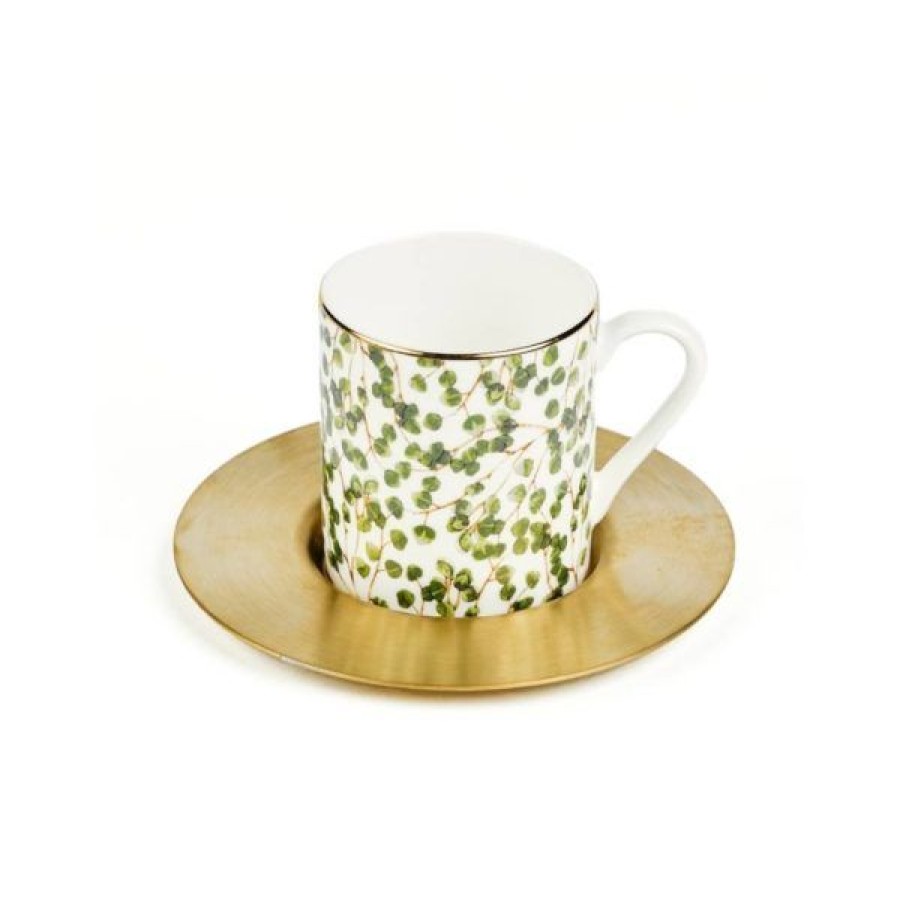 Coffee & Tea Zarina Tableware Espresso Cups | Set Of 6 Ivy Espresso Cups With Brass Saucers