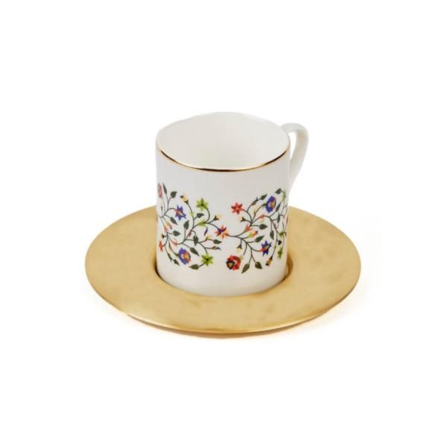 Coffee & Tea Zarina Tableware Espresso Cups | Set Of 6 Taj Mahal Espresso Cups With Brass Saucers (Exclusive)